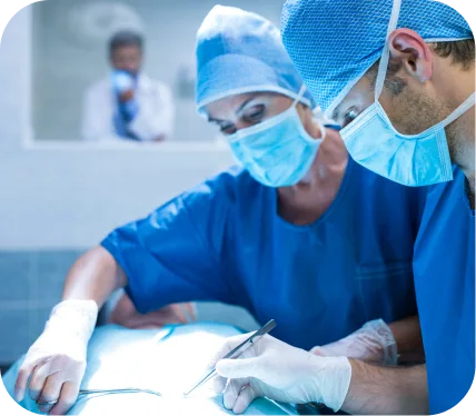 Orthopedic surgeons performing advanced meniscus repair using modern circumferential stitch technique in operating room.